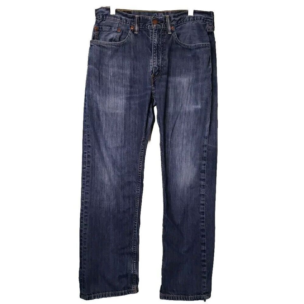 Levis 505 Mens Jeans Straight Red Tab Medium Wash Denim Cotton Distressed 32x27